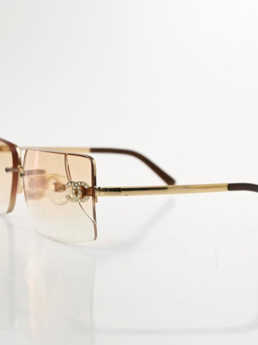 CHANEL CC Logo Rhinestone Rimless Sunglasses 4092-B Plastic Metal GHW 63RL930 - Picture 2 of 16